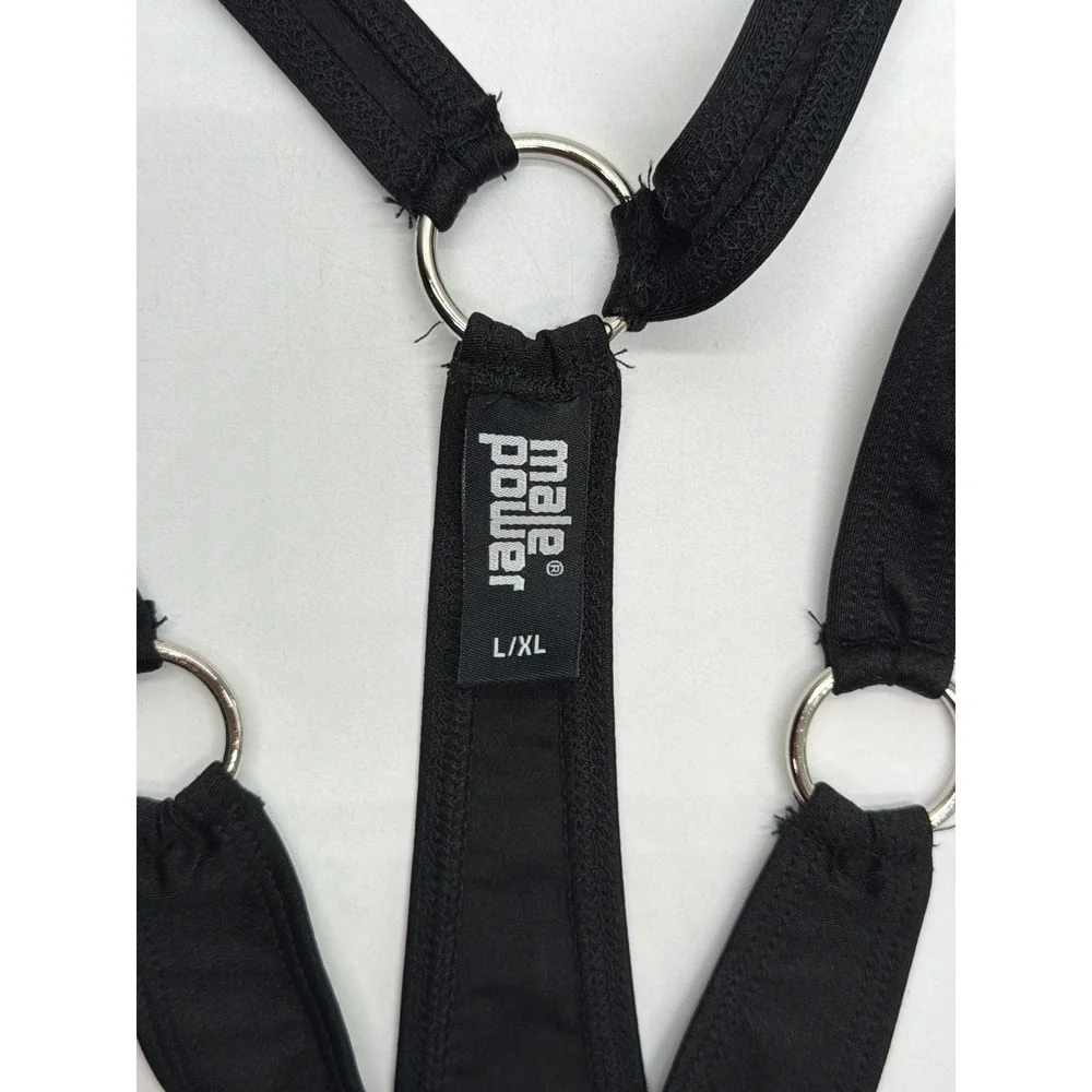 Male Power Mens Black O-Ring Thong Bodysuit Harness Style Size L/XL